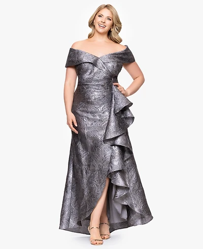 Xscape Plus-Size Brocade Sweetheart Neck Gown