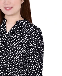 Ny Collection Petite 3/4 Push Tab Mandarin Collar Top