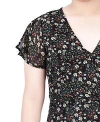 Ny Collection Petite Short Sleeve Chiffon Wrap Maxi Dress
