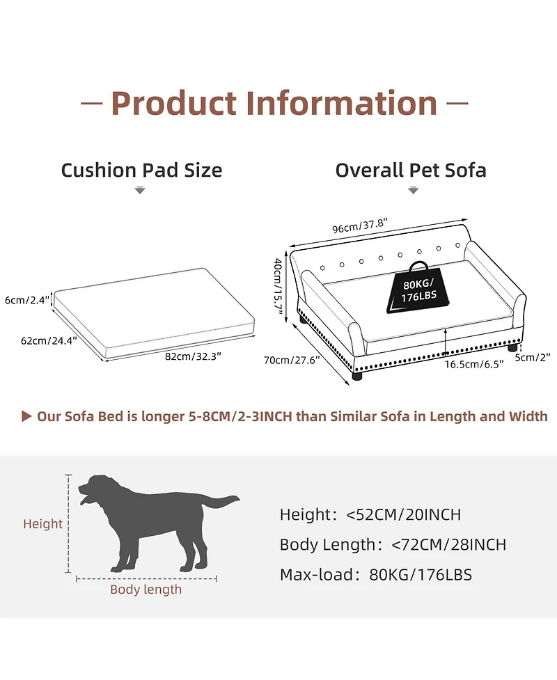 Bingopaw Xl Large Sized Dog Sofa Couch Raised Calming Dog Bed Leather Lounger Waterproof