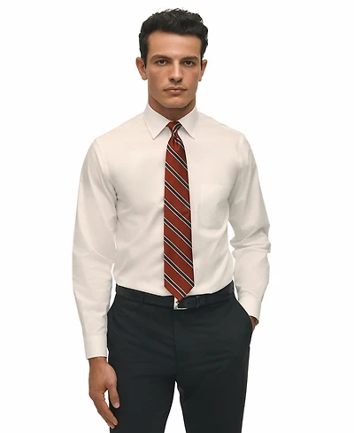 Men's Regular Fit Non-Iron Spread Collar Solid Pinpoint Dress Shirt