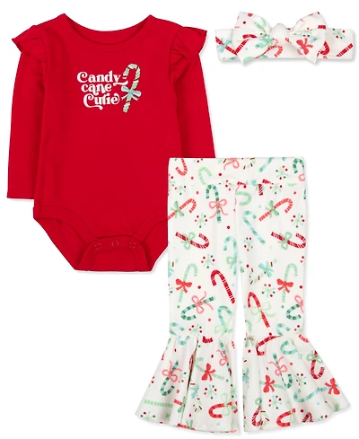 Baby Essentials Girls 3-Piece Candy Cane Cutie Set