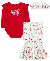 Baby Essentials Girls 3-Piece Candy Cane Cutie Set