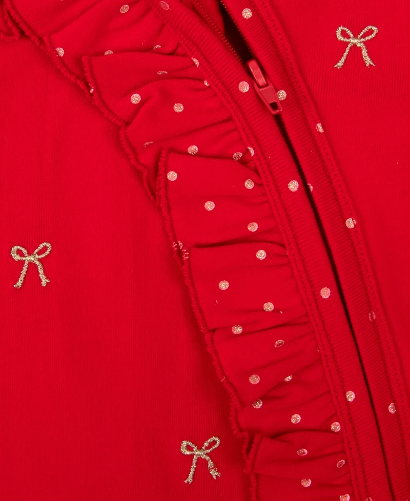 Baby Essentials Girls All-Over Bow Footed Coverall and Headband, 2-Piece Set