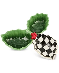 MacKenzie-Childs Holly Leaf Divided Ceramic Candy Dish