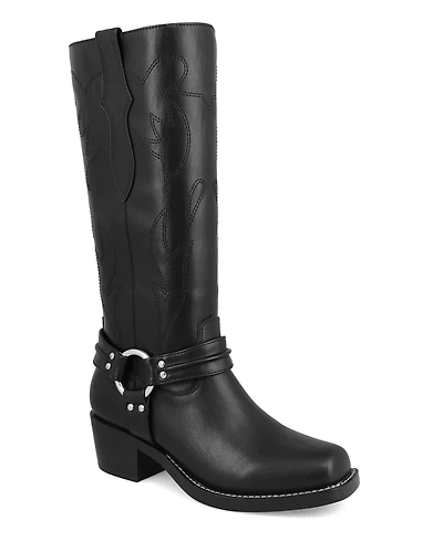 Mia Women's Diego Tall Harness Strap Block Heel Western Boots