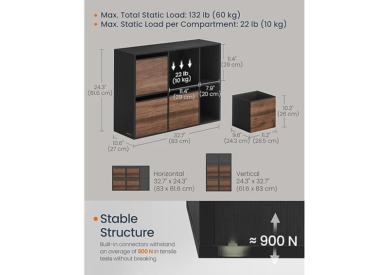 Songmics Home Cube Storage Organizer with 6 Compartments and 4 Fabric Drawers, Snow White