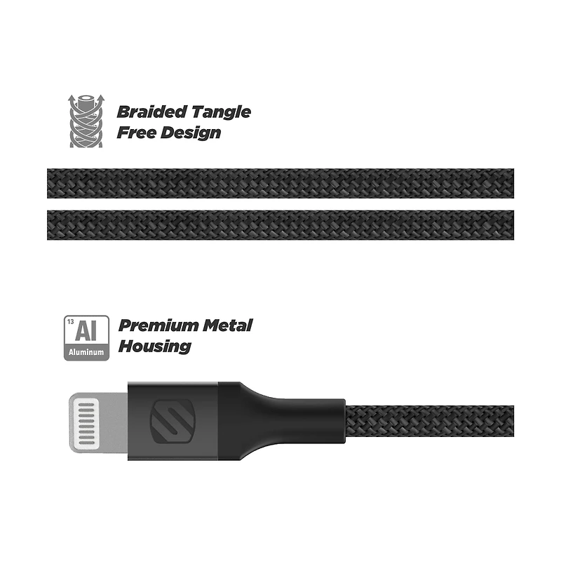 Scosche Braided Apple Lightning to 3.5mm Aux Cable 4ft-Gray