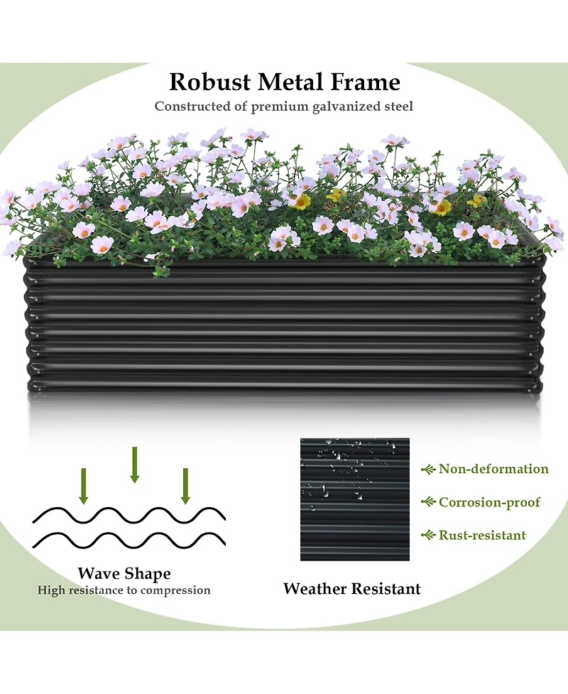 Costway Galvanized Raised Garden Bed Outdoor Planter Box Firewood Rack Log Holder