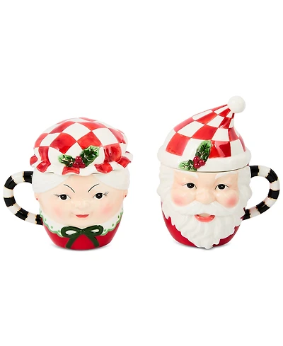 MacKenzie-Childs Check It Out Mr. & Mrs. Claus Mugs, Set of 2