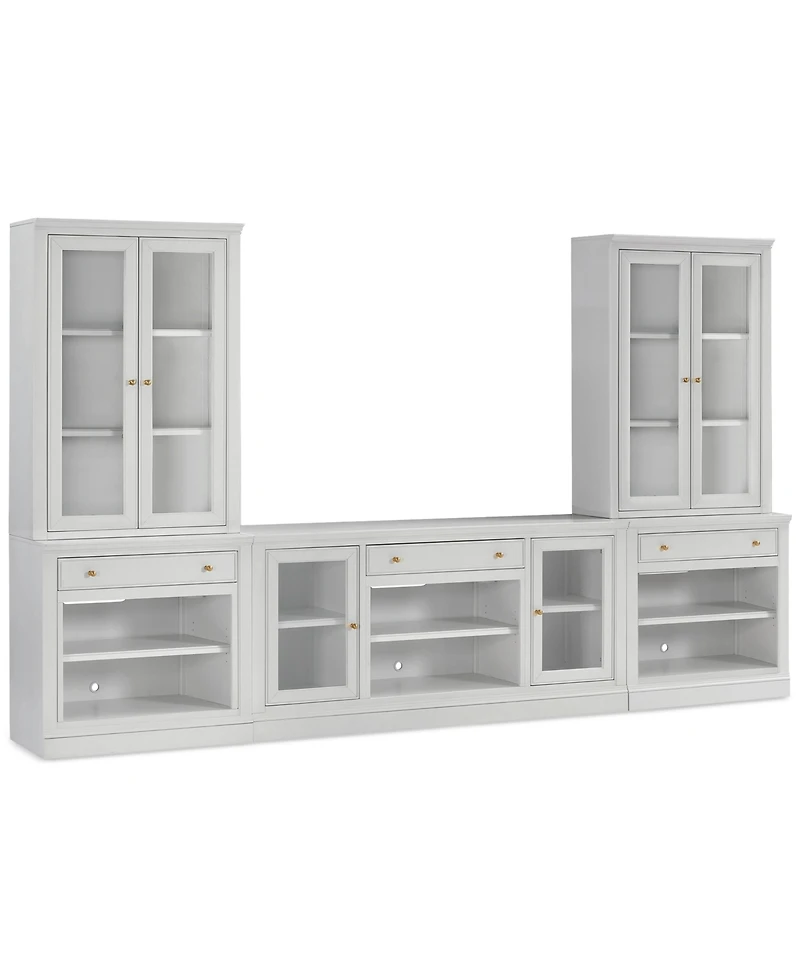 Furniture Amren 65" Wood 2 Door Console and 2 Door Hutches with Open Base with Drawers