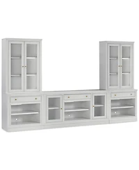 Furniture Amren 65" Wood 2 Door Console and 2 Door Hutches with Open Base with Drawers