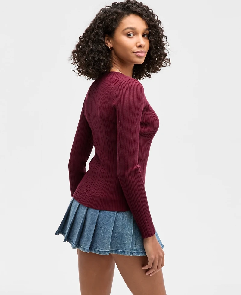 Ultra Flirt Juniors' V-Neck Ribbed Fine Gauge Flyaway Sweater