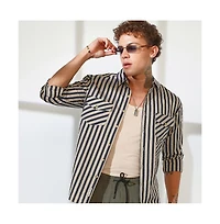 Campus Sutra Men's Candy Striped Oversized Shirt
