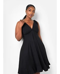 Rebdolls Women's Tie Strap Ruffle Hem Mini Skater Dress - Black
