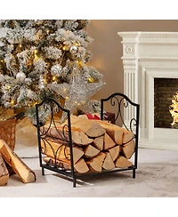 Akiudex Indoor Outdoor Steel Firewood Rack with Raised Base and Decorative Design