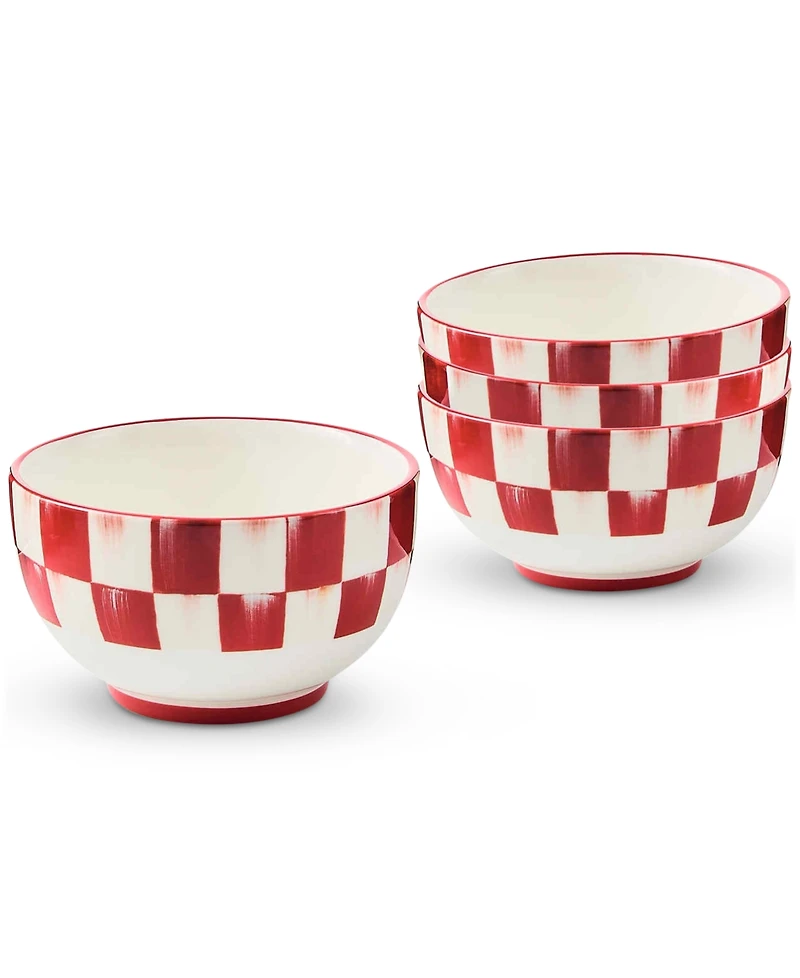 MacKenzie-Childs Cherry Check Breakfast Bowls, Set of 4