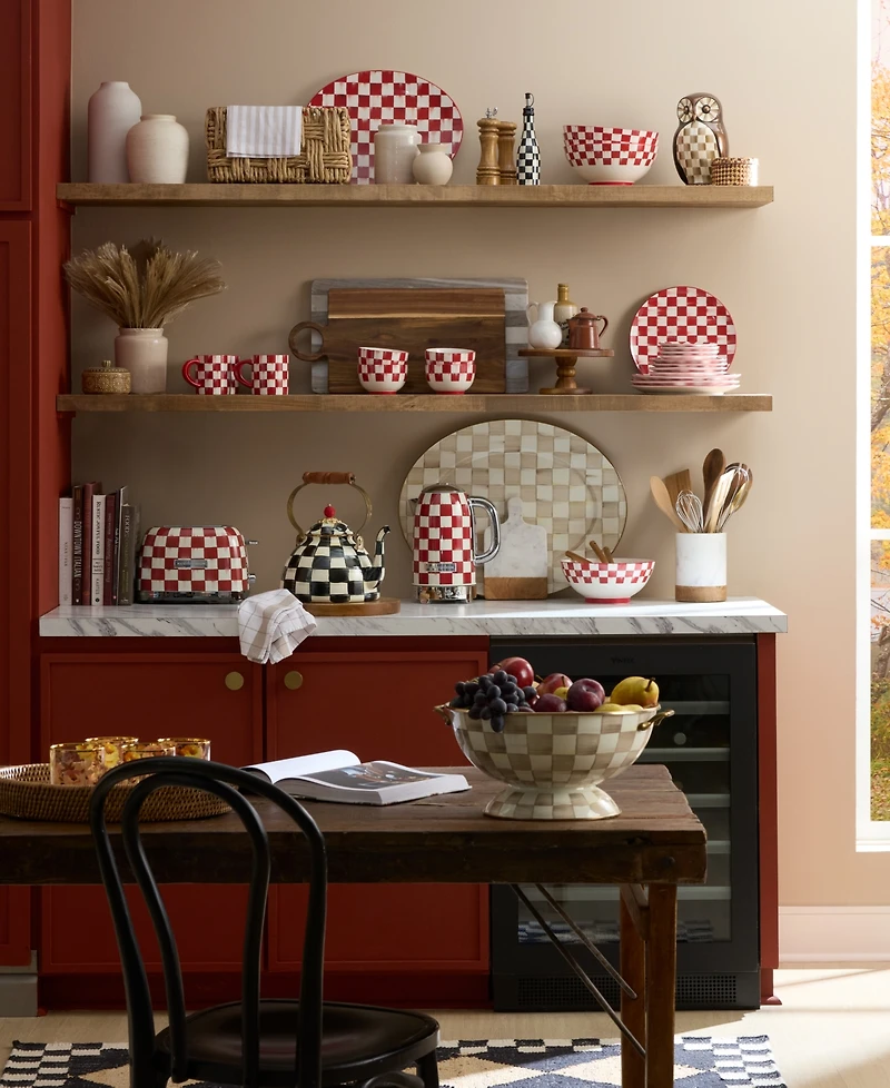 MacKenzie-Childs Cherry Check Breakfast Bowls, Set of 4
