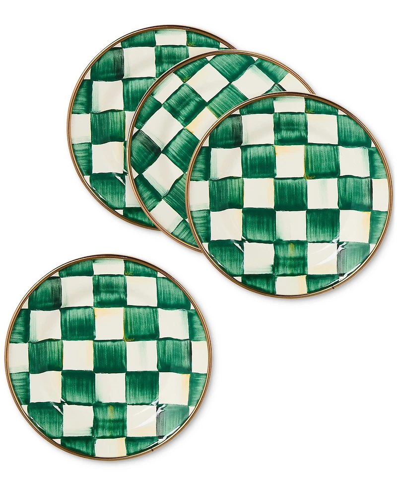 MacKenzie-Childs Emerald Check Appetizer Plates, Set of 4