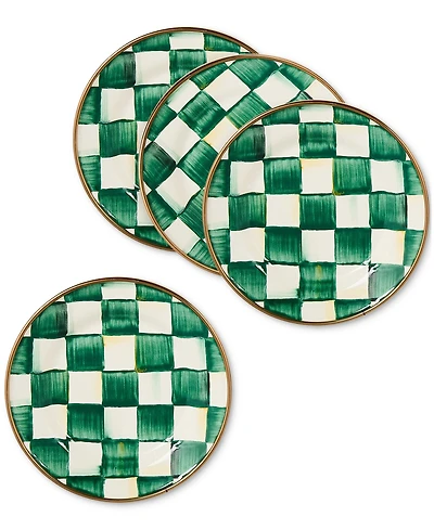 MacKenzie-Childs Emerald Check Appetizer Plates, Set of 4