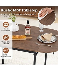 Gymax 3 Pcs Foldable Dining Table Set w/ 2 Chairs Industrial Oval Corner Dining Set