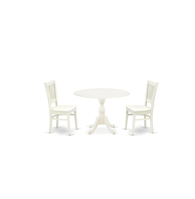East West Furniture 3-Pc Dining Room Table Set- 2 Wooden Chairs with Wooden Seat and Slatted Chair Back - Drop Leaves Kitchen Table