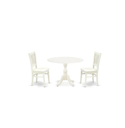 East West Furniture 3-Pc Dining Room Table Set- 2 Wooden Chairs with Wooden Seat and Slatted Chair Back - Drop Leaves Kitchen Table