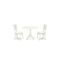 East West Furniture 3-Pc Dining Room Table Set- 2 Wooden Chairs with Wooden Seat and Slatted Chair Back - Drop Leaves Kitchen Table