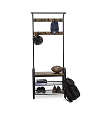 Slickblue Modern Industrial Hall Tree with Coat Rack and Shoe Storage Bench for Entryway