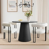 Maison Boucle Compact 35 Inch Round Dining Table Set with 2 Armrest Dining Chairs, Space-Saving Furniture for Modern Kitchen Nook-Maison Boucle