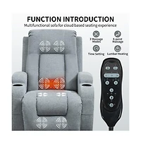 Power Lift Recliner Chair with Heat & Massage, Usb Port & Cup Holders, Grey Electric Massage Chair for Seniors-Maison Boucle