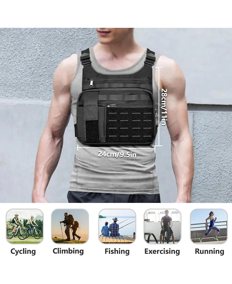 Nakto Tactical Chest Bag Lightweight Running Chest Pack, Water Resistant Running Vest Pack with Phone Holder Running Backpack for Men Women(Black Ches