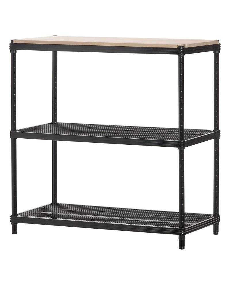Design Ideas MeshWorks Shelving Rack, Metal Mesh Shelf Unit with Wood Top, Black