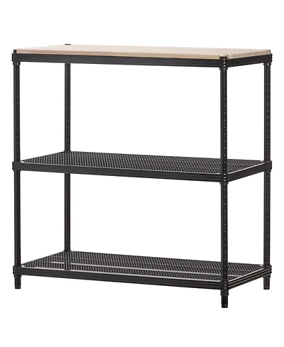 Design Ideas MeshWorks Shelving Rack, Metal Mesh Shelf Unit with Wood Top, Black