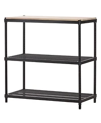 Design Ideas MeshWorks Shelving Rack, Metal Mesh Shelf Unit with Wood Top, Black