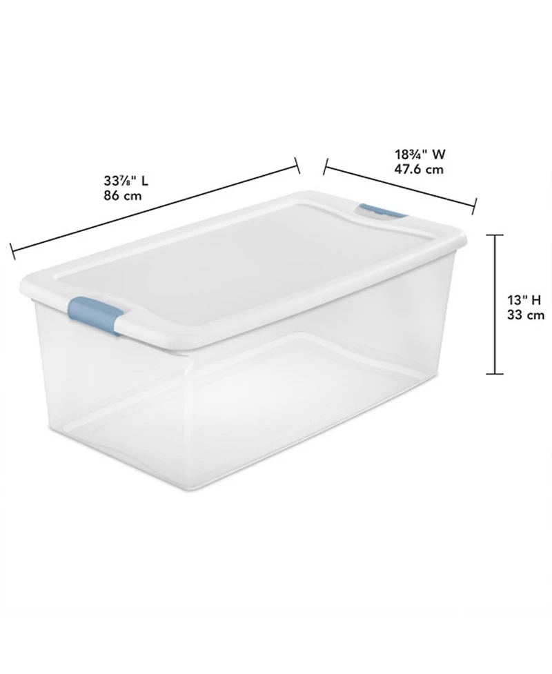 Sterilite 106 Qt Clear Plastic Stackable Storage Bin w/ White Latch Lid, 12 Pack