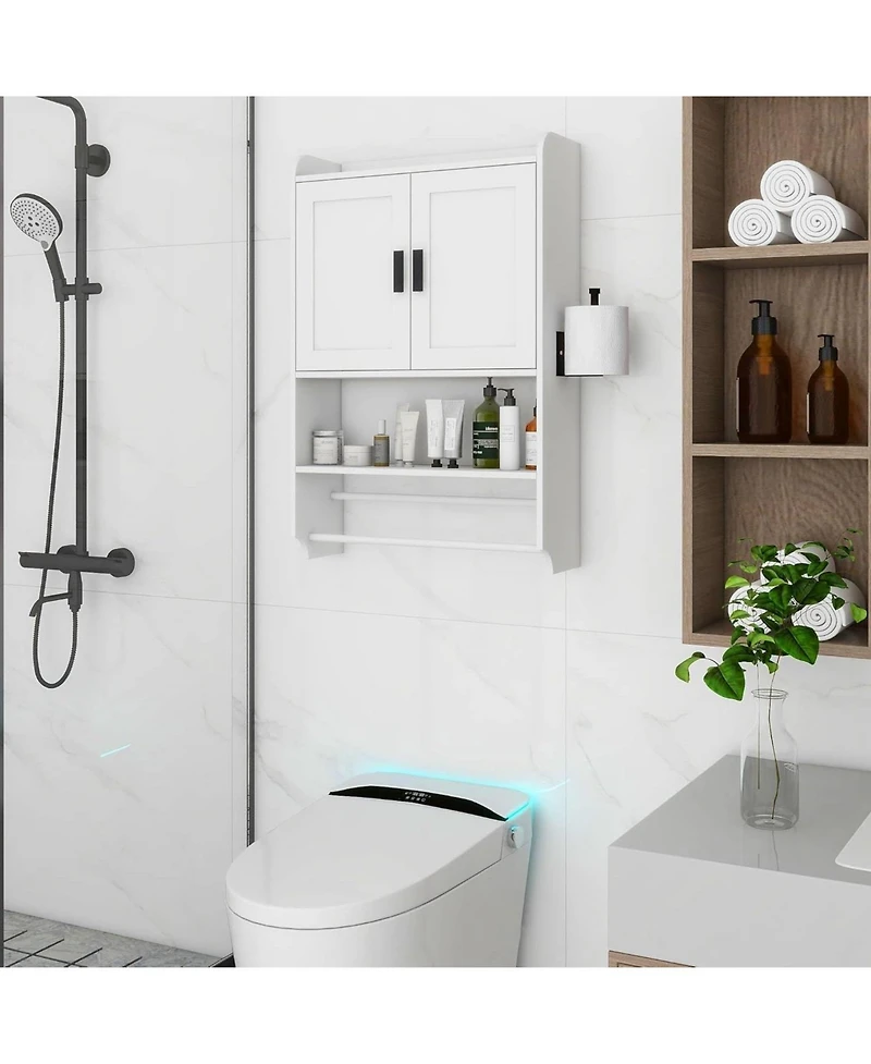 Slickblue Wall-Mounted Bathroom Cabinet with Towel Bar and Open Storage Shelf
