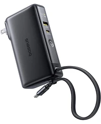 Baseus Nomos Power Bank, 67W Foldable Wall Plug and 10,000mAh 35W Portable Charger, 3-in-1 Travel Essentials Battery Pack Built-in Usb-c Cable