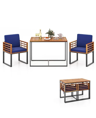 Gymax 3 Piece Outdoor Dining Set 2 Acacia Wood Armchairs w/ 43.5 Inch Dining Table