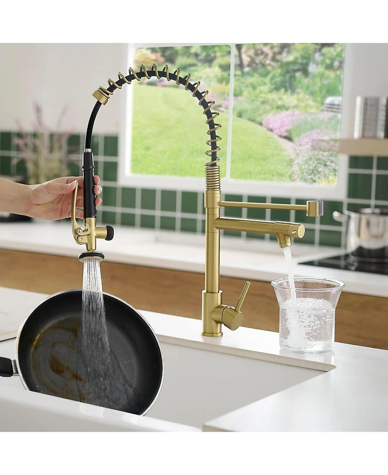 Commercial Pull Down Kitchen Sink Faucet With Sprayer Modern Single Handle Brass Taps Matte Black
