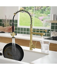 Commercial Pull Down Kitchen Sink Faucet With Sprayer Modern Single Handle Brass Taps Matte Black