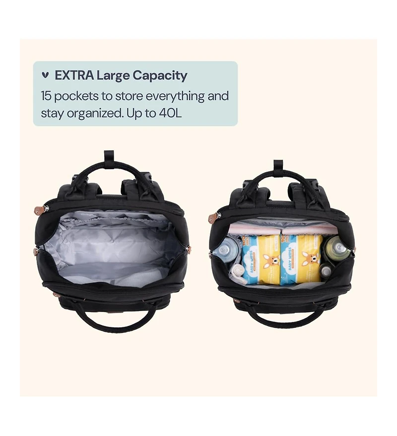 BabbleRoo Toddler Diaper Bag Backpack Stylish 26L Hands Free with Changing Pad, Stroller Straps & Water-Resistant, Safari, Large