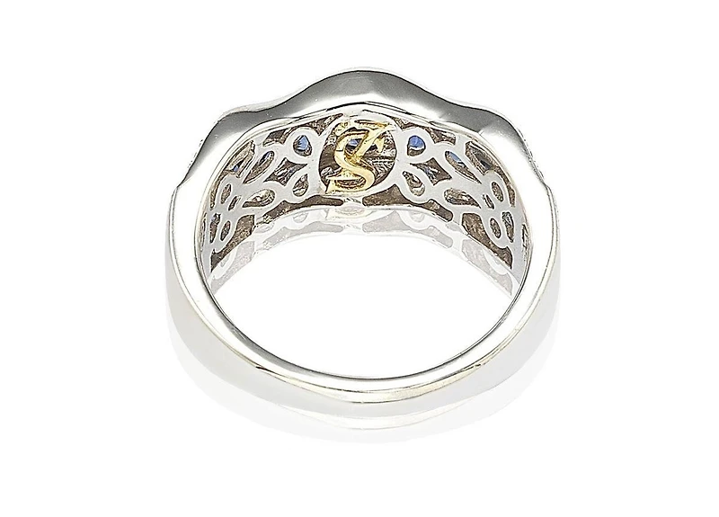 Suzy Levian New York Sterling Silver Sapphire & Created White 9 Stone Curvy Frame Ring