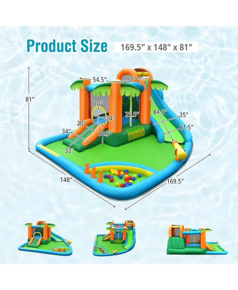 7-in-1 Inflatable Water Slide Park with 780W Blower