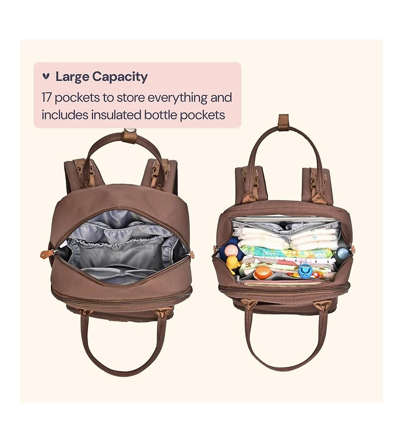 BabbleRoo Toddler Diaper Bag Backpack Stylish 26L Hands Free with Changing Pad, Stroller Straps & Water-Resistant, Safari, Large