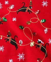 Holiday Lane Women's Kitten Sleigh Crewneck Sweater, Created for Macy's