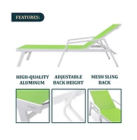 LeisureMod White Aluminum Outdoor Patio Chaise Lounge Chair With Arms