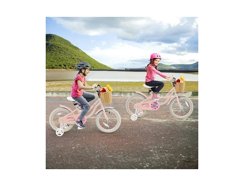 Akiudex 16 Inch Kids Bike with Basket Adjustable Seat Training Wheels and Dual Brake System