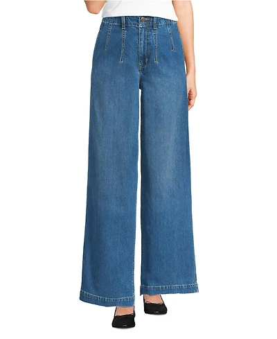 Lands' End Women's Soft Denim High Rise Wide Leg Top Stitch Trousers