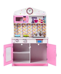 Akiudex Kids Wooden Play Kitchen Set with Sink, Stove, and Microwave